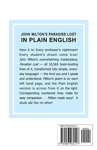 John Milton's Paradise Lost In Plain English: Simple Line By Line Paraphrase For Easy Understanding